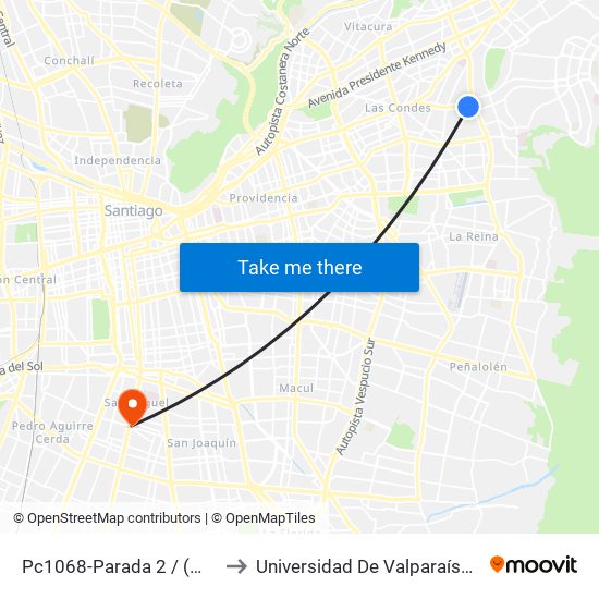 Pc1068-Parada 2 / (M) Los Dominicos to Universidad De Valparaíso Campus Santiago map