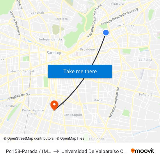 Pc158-Parada / (M) Alcántara to Universidad De Valparaíso Campus Santiago map