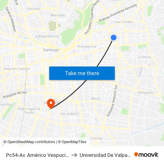 Pc54-Av. Américo Vespucio / Esq. Av. Cristóbal Colón to Universidad De Valparaíso Campus Santiago map