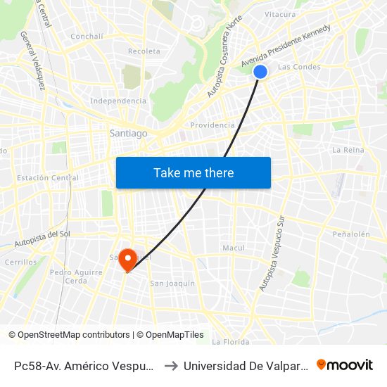 Pc58-Av. Américo Vespucio / Esq. Av. Pdte. Riesco to Universidad De Valparaíso Campus Santiago map