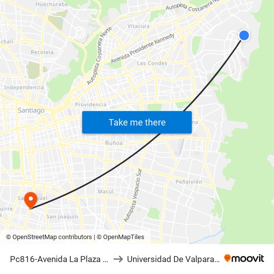 Pc816-Avenida La Plaza / Esq. Rep. De Hondura to Universidad De Valparaíso Campus Santiago map