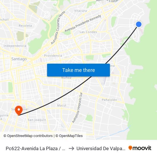 Pc622-Avenida La Plaza / Esq. Av. Mons. A. Del Portillo to Universidad De Valparaíso Campus Santiago map