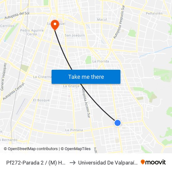 Pf272-Parada 2 / (M) Hospital Sótero Del Río to Universidad De Valparaíso Campus Santiago map