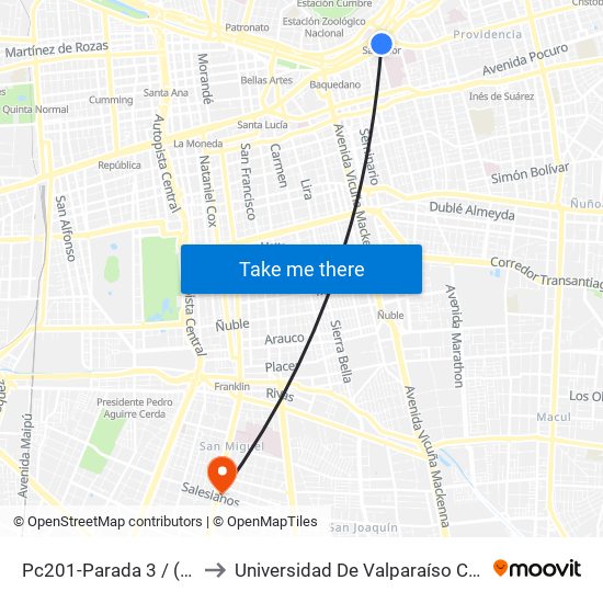 Pc201-Parada 3 / (M) Salvador to Universidad De Valparaíso Campus Santiago map