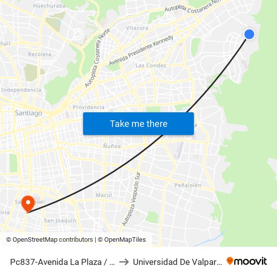 Pc837-Avenida La Plaza / Esq. Sn. Francisco De Asís to Universidad De Valparaíso Campus Santiago map