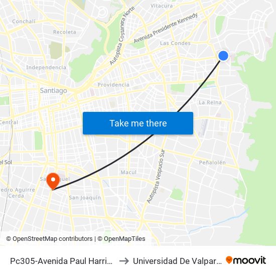 Pc305-Avenida Paul Harris / Esq. Av. Cristóbal Colón to Universidad De Valparaíso Campus Santiago map
