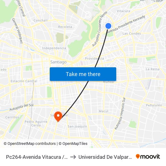 Pc264-Avenida Vitacura / Esq. Alonso De Córdova to Universidad De Valparaíso Campus Santiago map
