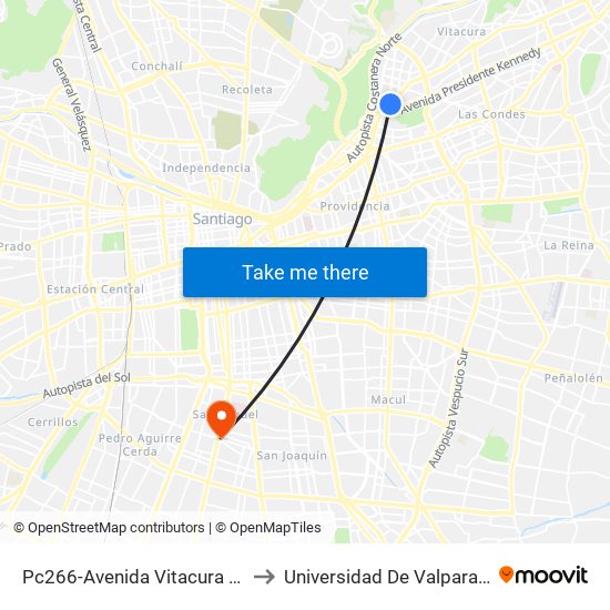 Pc266-Avenida Vitacura / Esq. Nueva Costanera to Universidad De Valparaíso Campus Santiago map
