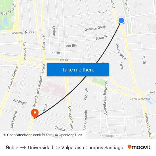 Ñuble to Universidad De Valparaíso Campus Santiago map