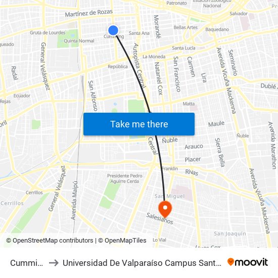 Cumming to Universidad De Valparaíso Campus Santiago map