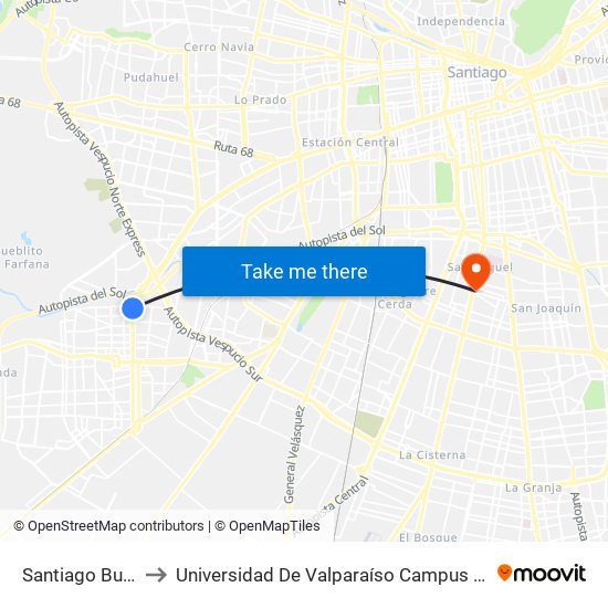 Santiago Bueras to Universidad De Valparaíso Campus Santiago map