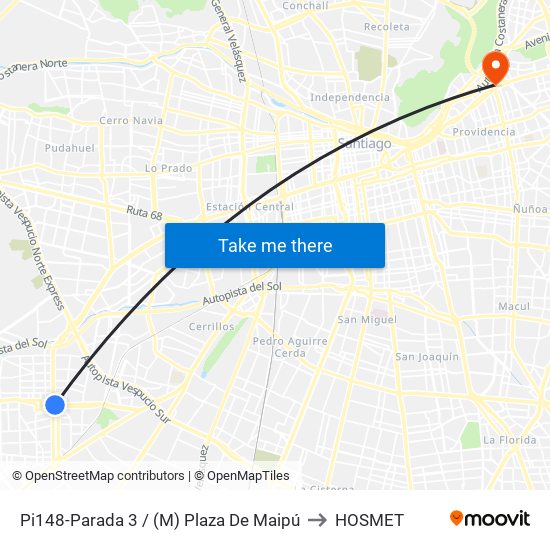 Pi148-Parada 3 / (M) Plaza De Maipú to HOSMET map