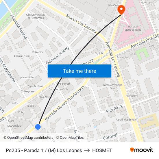 Pc205 - Parada 1 / (M) Los Leones to HOSMET map