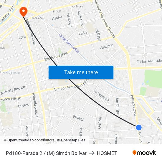 Pd180-Parada 2 / (M) Simón Bolívar to HOSMET map