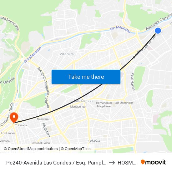 Pc240-Avenida Las Condes / Esq. Pamplona to HOSMET map