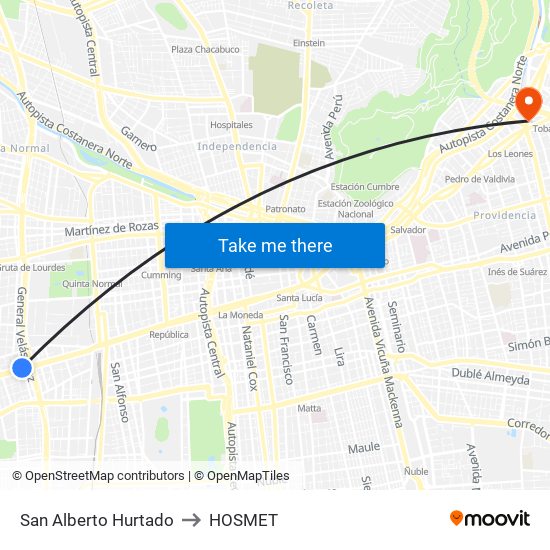 San Alberto Hurtado to HOSMET map