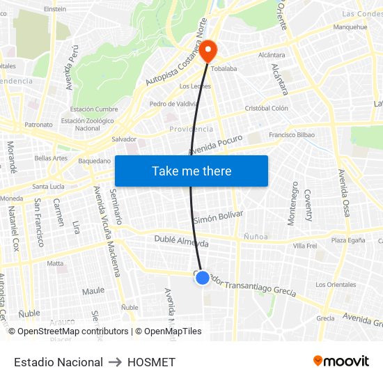 Estadio Nacional to HOSMET map