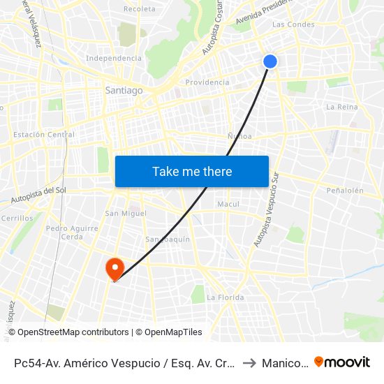 Pc54-Av. Américo Vespucio / Esq. Av. Cristóbal Colón to Manicomio map