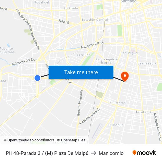Pi148-Parada 3 / (M) Plaza De Maipú to Manicomio map