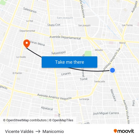 Vicente Valdés to Manicomio map