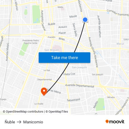 Ñuble to Manicomio map