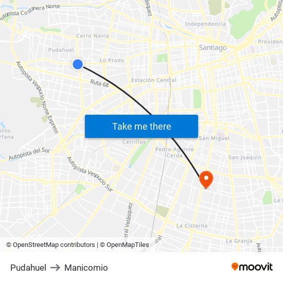 Pudahuel to Manicomio map