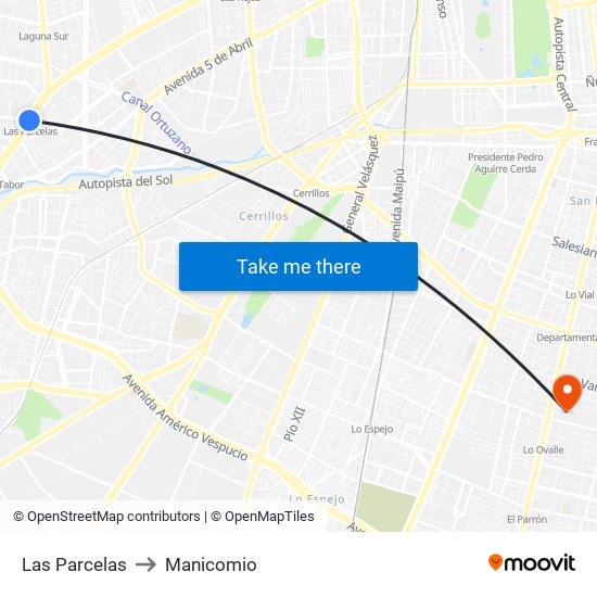 Las Parcelas to Manicomio map
