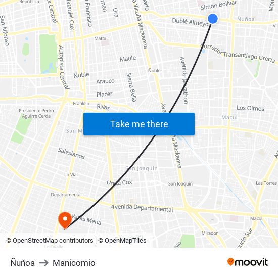 Ñuñoa to Manicomio map