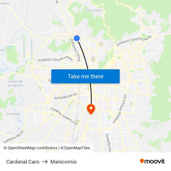 Cardenal Caro to Manicomio map