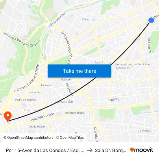 Pc115-Avenida Las Condes / Esq. Psje. Las Condes to Sala Dr. Borquez Silva map