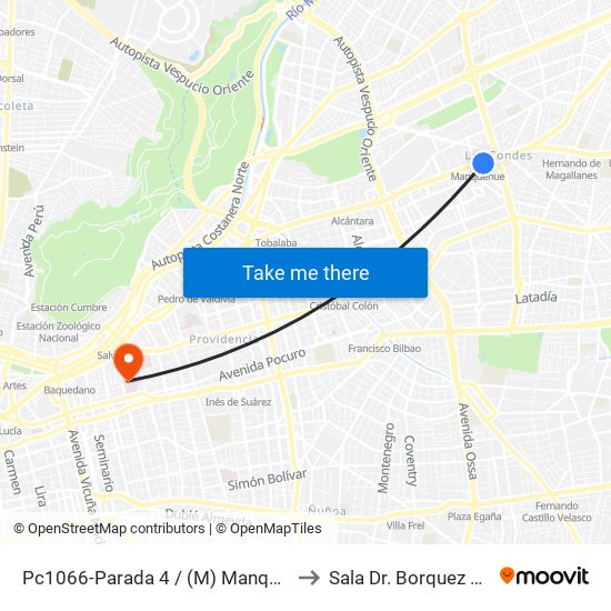 Pc1066-Parada 4 / (M) Manquehue to Sala Dr. Borquez Silva map