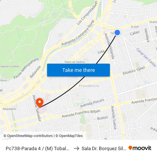 Pc738-Parada 4 / (M) Tobalaba to Sala Dr. Borquez Silva map