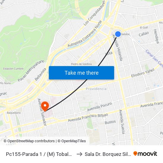 Pc155-Parada 1 / (M) Tobalaba to Sala Dr. Borquez Silva map