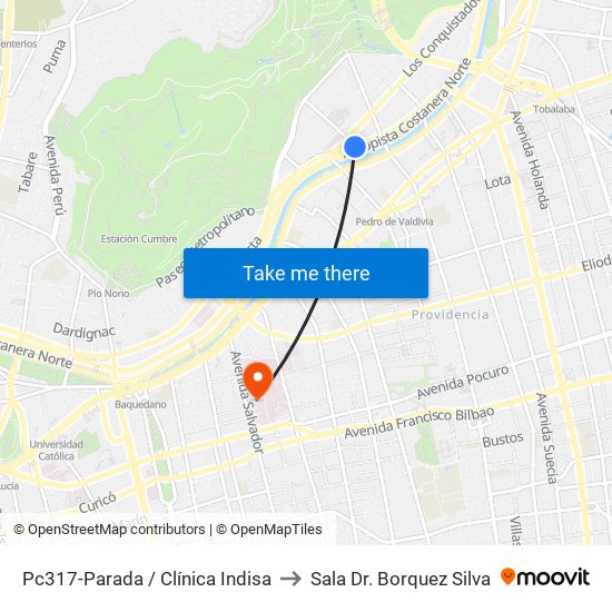 Pc317-Parada / Clínica Indisa to Sala Dr. Borquez Silva map