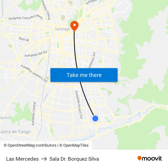 Las Mercedes to Sala Dr. Borquez Silva map