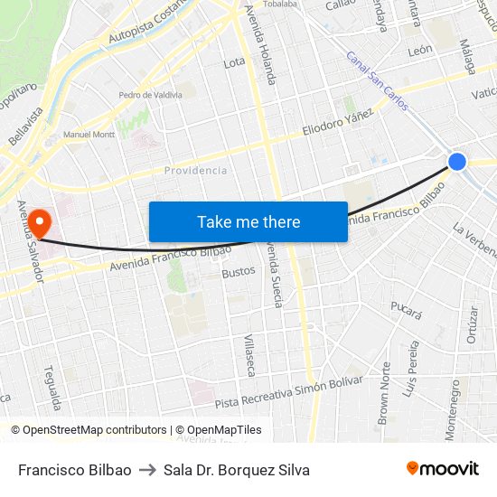 Francisco Bilbao to Sala Dr. Borquez Silva map