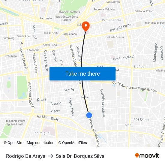 Rodrigo De Araya to Sala Dr. Borquez Silva map