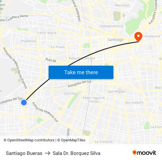 Santiago Bueras to Sala Dr. Borquez Silva map