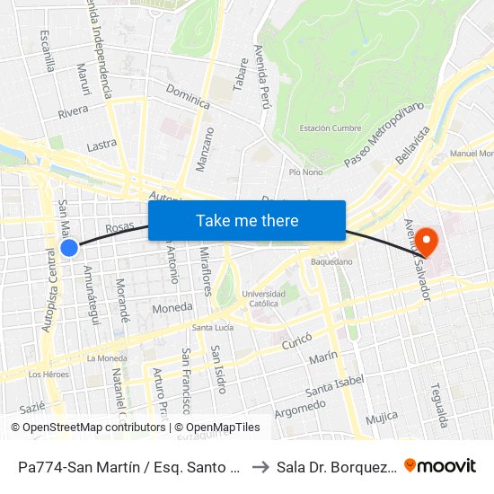 Pa774-San Martín / Esq. Santo Domingo to Sala Dr. Borquez Silva map