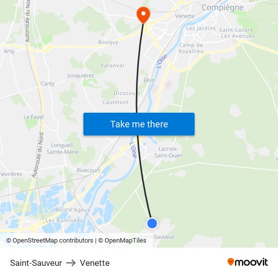 Saint-Sauveur to Venette map
