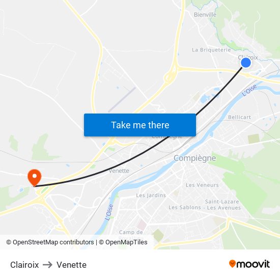 Clairoix to Venette map