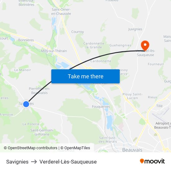 Savignies to Verderel-Lès-Sauqueuse map