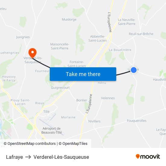 Lafraye to Verderel-Lès-Sauqueuse map