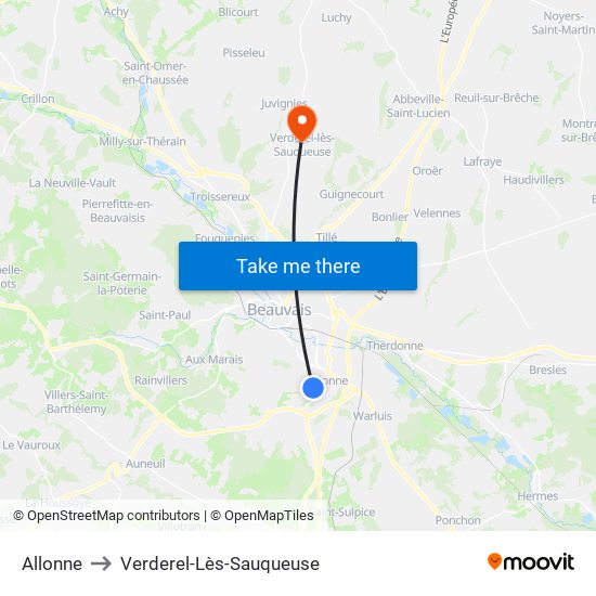 Allonne to Verderel-Lès-Sauqueuse map
