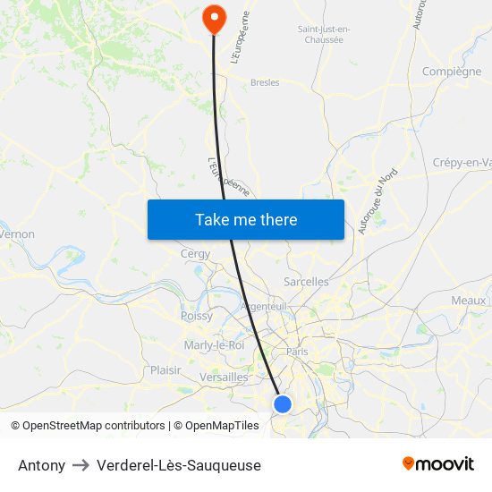 Antony to Verderel-Lès-Sauqueuse map