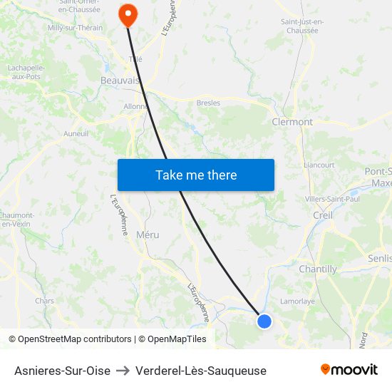 Asnieres-Sur-Oise to Verderel-Lès-Sauqueuse map