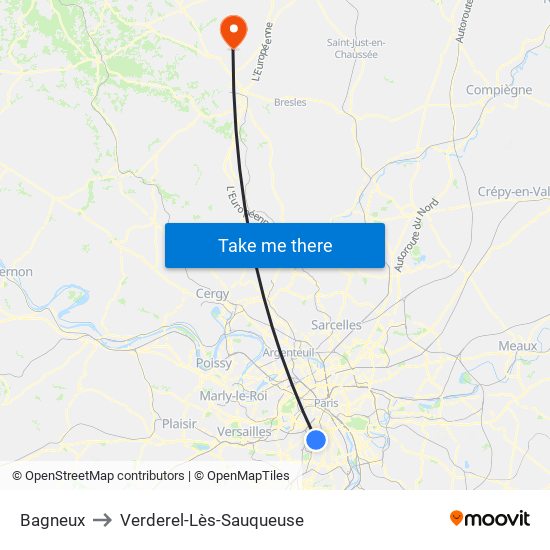 Bagneux to Verderel-Lès-Sauqueuse map