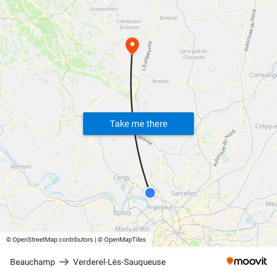 Beauchamp to Verderel-Lès-Sauqueuse map