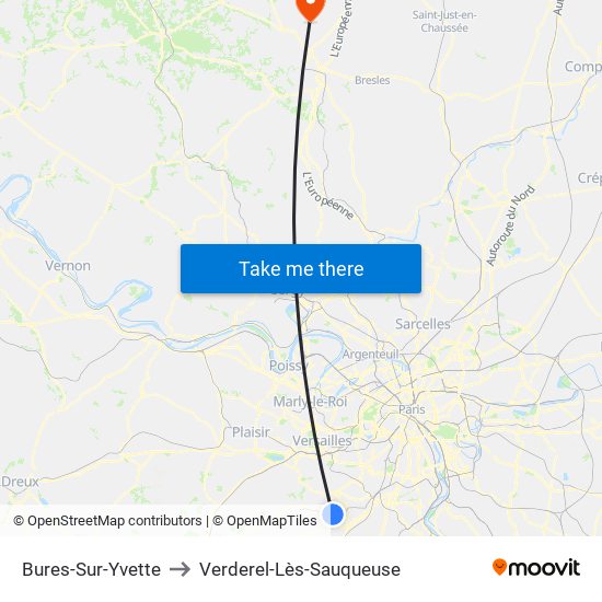 Bures-Sur-Yvette to Verderel-Lès-Sauqueuse map