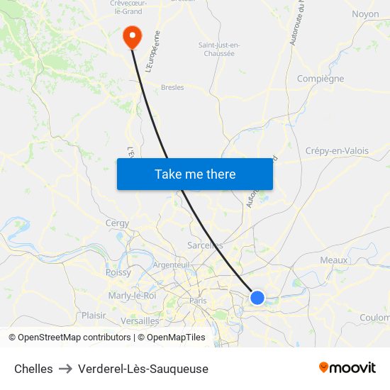 Chelles to Verderel-Lès-Sauqueuse map